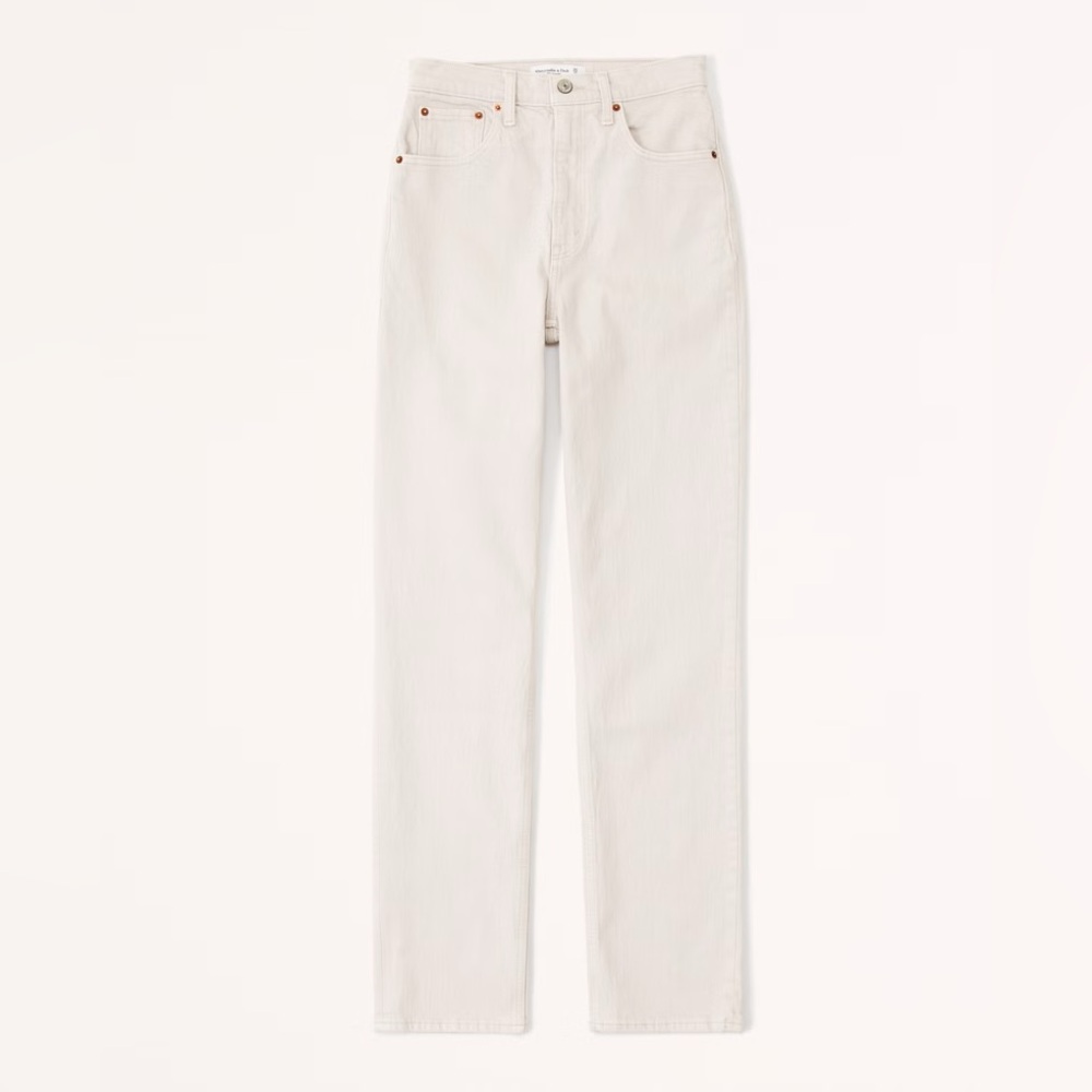 EUC Abercrombie & Fitch Ultra High Rise 90’s Straight Split Hem White Jeans - Picture 6 of 10
